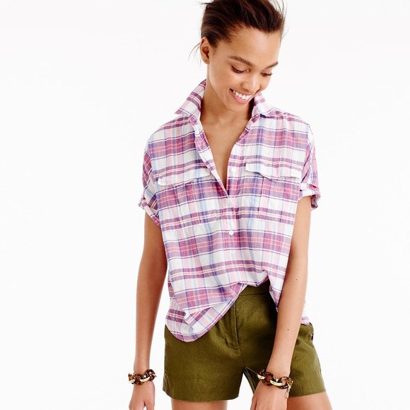 J. Crew Tops - J. Crew Short-Sleeve Popover in Vintage Plaid NWOT